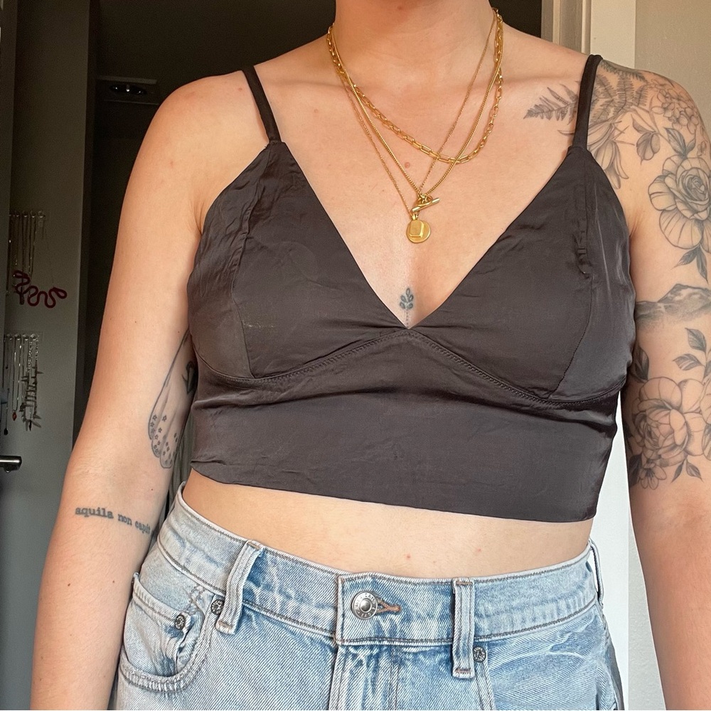 Silky, stretchy triangle crop top